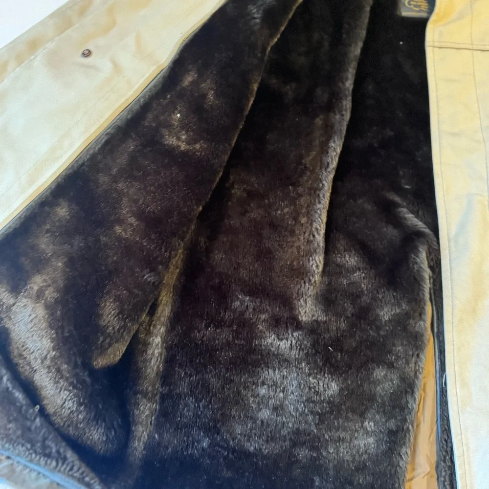 Vintage London Fog Tan Western Yoke Car Coat Faux‎ Fur Polar Plush Lined Beige